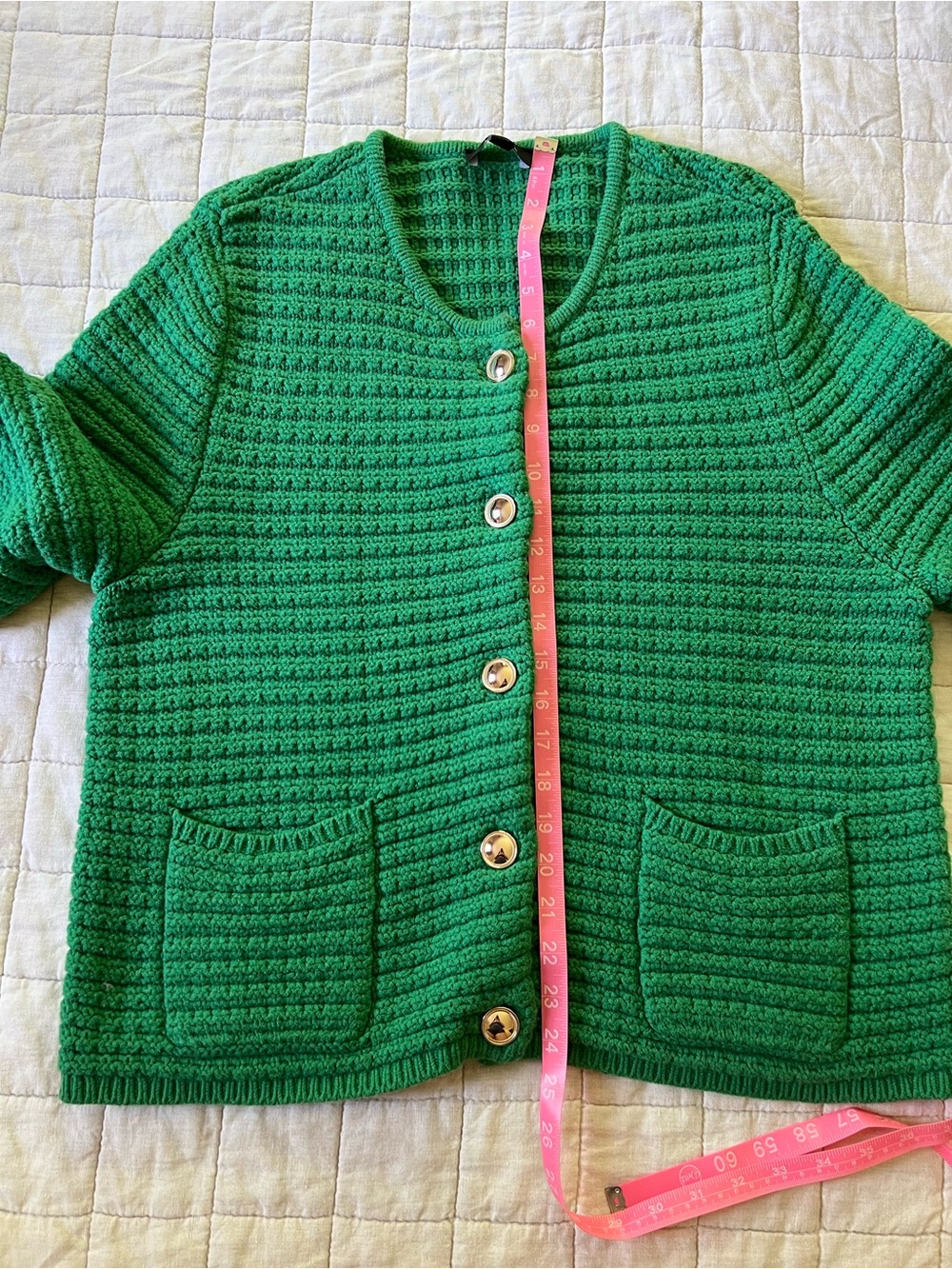 Ann Taylor Emerald Green Textured Knit Cardigan with Gold Buttons - Picture 6 of 7